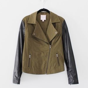 Green and Black Faux Leather Jacket